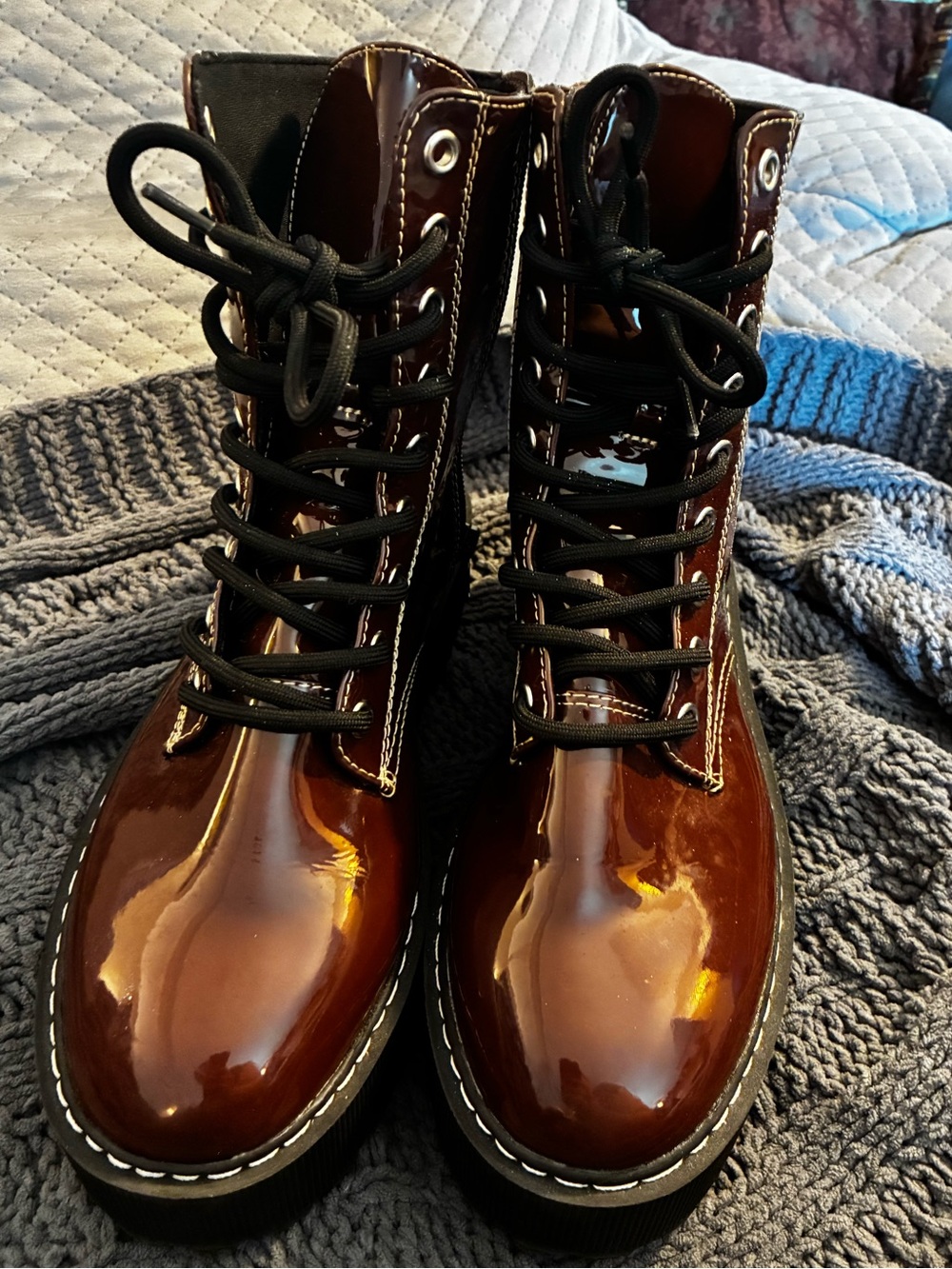 DIY Whimsical Cottage Core Glitter Floral Brown Wedge Combat Boots Unique - Picture 11 of 15